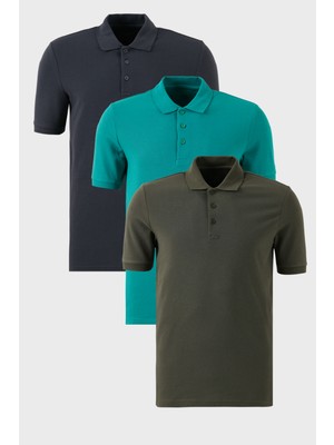 Buratti Pamuklu Regular Fit Düğmeli Polo Yaka 3'lü Paket T Shirt Erkek T Shirt 5902127S3