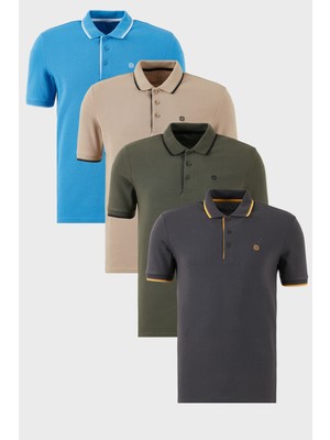 Buratti Pamuklu Slim Fit Şerit Detaylı Düğmeli Polo Yaka 4'lü Paket T Shirt Erkek T Shirt 5902118S4