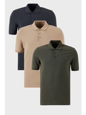 Buratti Pamuklu Regular Fit Düğmeli Polo Yaka 3'lü Paket T Shirt Erkek T Shirt 5902127S3