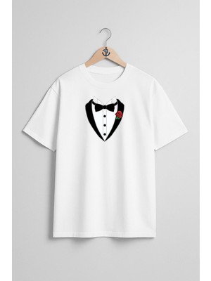 Oversize Papyon Smokin ve Çiçek Göğüs Tasarımlı Unisex T-Shirt