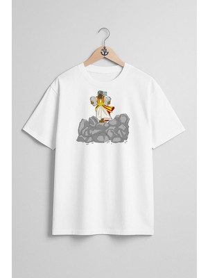 Oversize Incil Hikayesi Mısır Vebaları Jonah Shavuot Göğüs Tasarımlı Unisex T-Shirt