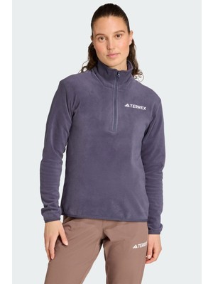 adidas Multi Essentials 1-2 Zip Fleece Kadın Mor Yürüyüş Polar.-