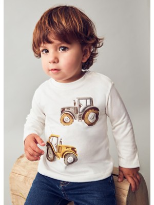 Mayoral Erkek Bebek Traktör Baskılı Sweatshirt Krem