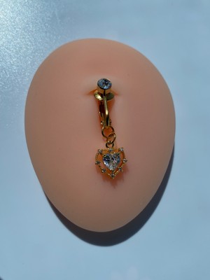 Çelik Göbek Piercing Mıknatıslı Deliksiz Kullanım Sıkıştırmalı Zirkon Taşlı Kalpli Model