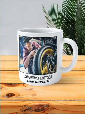 Motor Tamircisi Meslek Baskılı Kupa Bardak Çift Taraflı Baskı Kişiye Özel Model