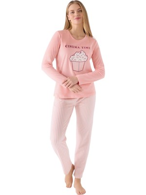 Roly Poly Premium Kadın Pop Corn Cınema Time Uzun Kollu Kadife Pijama Takım