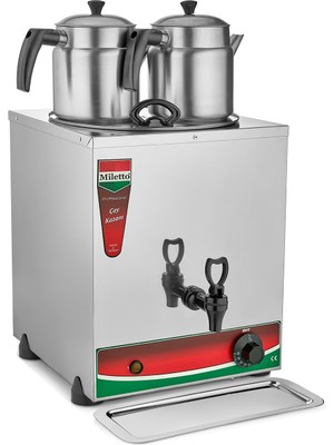 Miletto 30 Model Elektrikli 2 Demlikli 304 Kalite Çay Kazanı 15 lt (Demlikler Dahil) - MEJ12