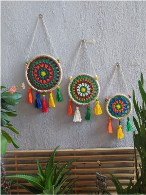 Kahverengi Makrome Duvar Süsü, Bahçe ve Teras Dekoru, 3'lü Set