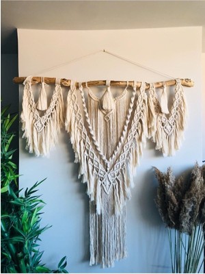 Şık Makrome Duvar Süsü 100X100CM, Doğal ve Sade Dekoratif Parça