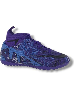 Laliga 600 Erkek Çocuk Mor Siyah Desenli Çoraplı Halı Saha Ayakkabı