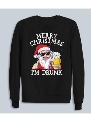Drunk Merry Christmas Baskılı Erkek Yeniyıl Sweatshirt