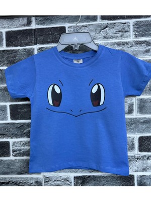 Mavi Squirtle Yüzü  Baskılı Çocuk Tişört