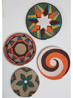 El Yapımı Renkli Etnik Hasır Tabak Seti, Bohem Duvar Dekoru, Afrika Tarzı Ürün