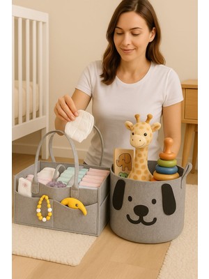 MiniStand Keçe Oyuncak Sepeti ve Bebek Organizer Bakım Çantası Seti – Geniş Hacimli 2’li Keçe Düzenleyici