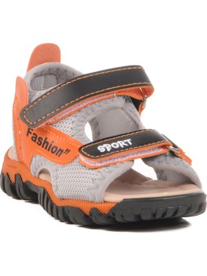 Siyah-Turuncu Ortopedik Taban Erkek Çocuk Sandalet 25T102 B