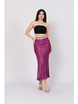 Kemerli ve Beli Lastikli Verev Saten Etek 6791