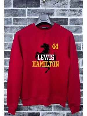 Scuderia Bisiklet Yaka Ham Lewis Baskılı Kırmızı Bisiklet Yaka