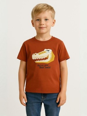 Erkek Bebek Pamuklu Dinozor Baskılı Tshirt
