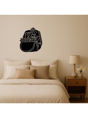 Üzeri Renkli Okul Çantası Dekoratif Tablo - DROPX9368-4527