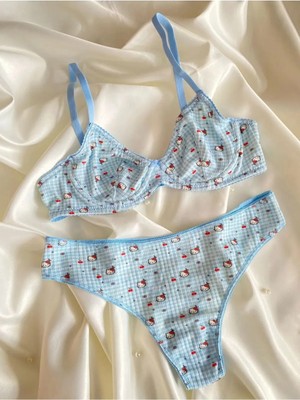 Hello Kitty Desenli Balenli Pamuk Sütyen Takımı