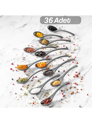 36 Adet Baharat Kaşığı - Şeker Reçel Baharatlık Kaşığı Antrasit