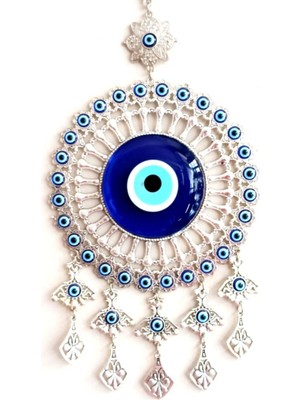 Beyaz Yuvarlak Nikel Zamak Kaplamalı Nazar Boncuğu Duvar Süsü