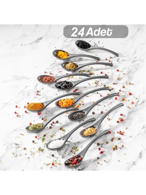 24 Adet Baharat Kaşığı - Baharatlık Şeker Reçel Kaşık Seti Antrasit