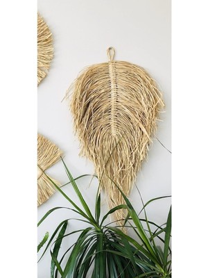 El Yapımı Haki Rafya Yaprak Duvar ve Kapı Süsü, Bohem Tarz Dekorasyon