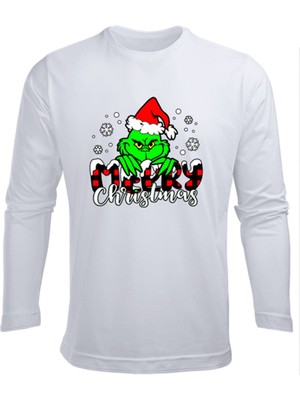 Uzun Kollu Merry Christmas Grinch Baskılı Grinchmas Baskılı Yenil Yıl Çocuk Pamuklu Tişört