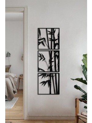 Büyük Boy Havana Bamboo Ağacı 3'lü Dekoratif Duvar Tablosu Ahşap Mdf Siyah