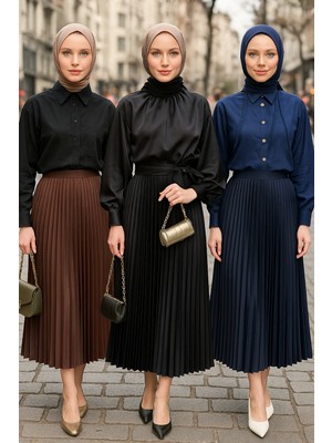 Kadın 3 Lü Paket Basic Pilise Bol Yazlık Uzun Etek