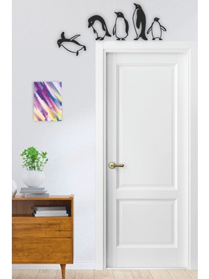 5'li Oda Kapı Üstü Ahşap Tablo, Siyah, Lazer Kesim, Şık ve Modern Tasarım