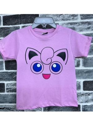 Pembe Jigglypuff Cigilipaf Yüzü Baskılı Çocuk Tişört