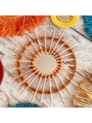 Turuncu Detaylı Bambu Ayna, Bohem Tarz Şık ve Doğal Dekor Ürünü