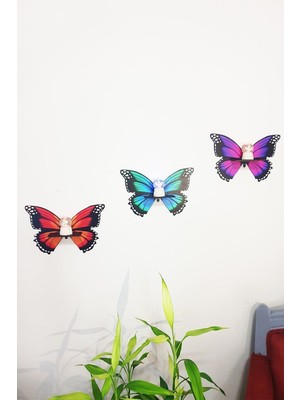 Renkli Kelebek Figürlü Uv Baskılı Duvar Rafı Mumluk Bibloluk Dekor