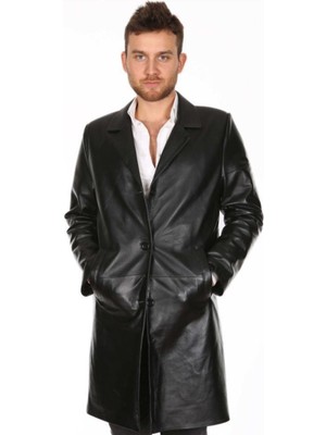 Hakiki Deri Siyah Cristiano Düğmeli Erkek Deri Ceket