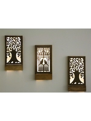 Işıklı Kuş Kafesi Dekoratif Duvar Süsü, 3'lü Hol ve Balkon Dekoru
