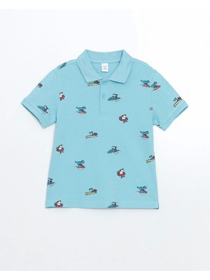 Lcw Baby Mavi Polo Yaka Baskılı Pike Erkek Çocuk Tişört
