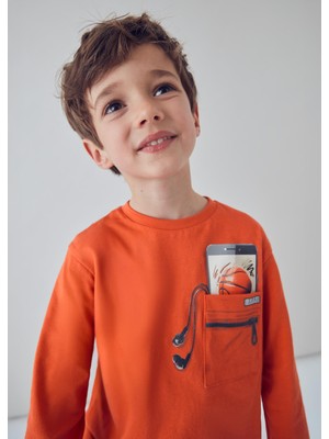 Mayoral Erkek Çocuk Uzun Kol Telefon Modelli Tshirt Turuncu