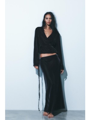 Allbucks Zara, Beli Lastikli Kadife Midi Etek ABZRA1995