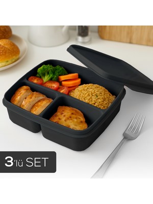 3'lü Set Bölmeli Kare Saklama Kabı Antrasit