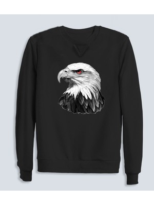 Kırmızı Gözlü Kartal Baskılı Sonbaharlık Kapüşonsuz Sweatshirt