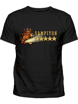 Işıldayan Aslan Pençesi Kral Şampiyon 5 Yıldız Yetişkin Tişört