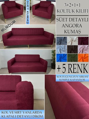 Süet Detaylı Angora Kumaş 3+2+1+1 Komple Giydirme Kanepe&çekyat, Bohem, Vb. Model Koltuk Kılıfı