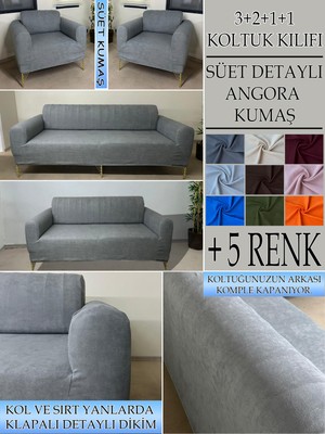Süet Detaylı Angora Kumaş 3+2+1+1 Komple Giydirme Kanepe&çekyat, Bohem, Vb. Model Koltuk Kılıfı