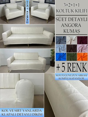 Süet Detaylı Angora Kumaş 3+2+1+1 Komple Giydirme Kanepe&çekyat, Bohem, Vb. Model Koltuk Kılıfı
