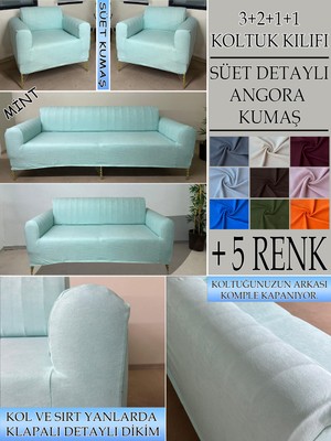 Süet Detaylı Angora Kumaş 3+2+1+1 Komple Giydirme Kanepe&çekyat, Bohem, Vb. Model Koltuk Kılıfı