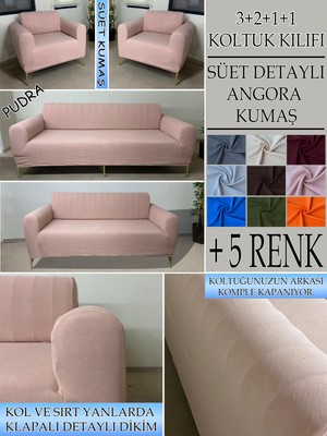 Süet Detaylı Angora Kumaş 3+2+1+1 Komple Giydirme Kanepe&çekyat, Bohem, Vb. Model Koltuk Kılıfı