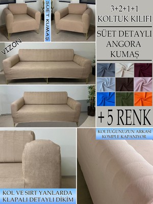 Süet Detaylı Angora Kumaş 3+2+1+1 Komple Giydirme Kanepe&çekyat, Bohem, Vb. Model Koltuk Kılıfı