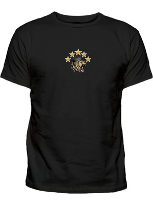 Minimal Aslan Baskılı 5 Yıldız Tişört Baskılı Pamuklu Erkek Tshirt